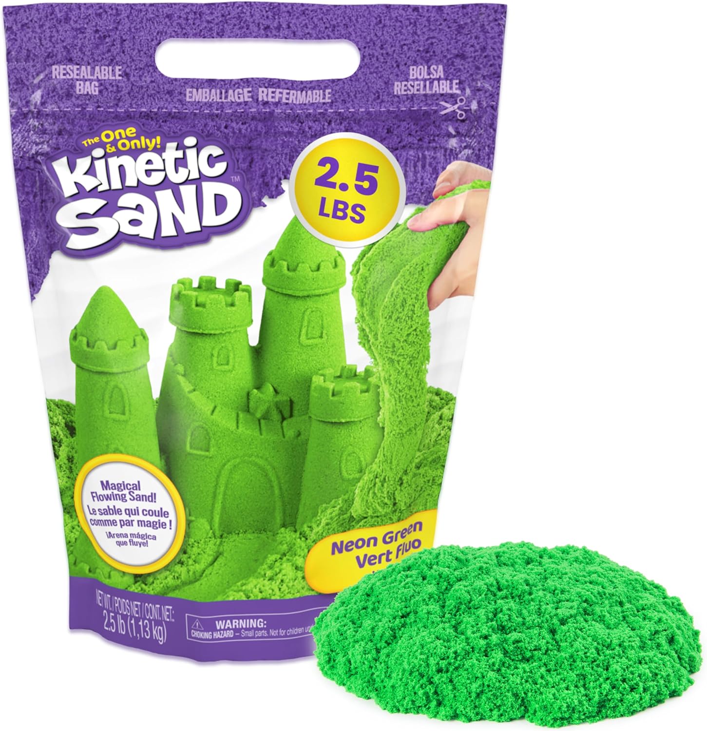 Kinetischer Sand, 1,13 kg grüner Spielsand, wiederverschließbarer Beutel